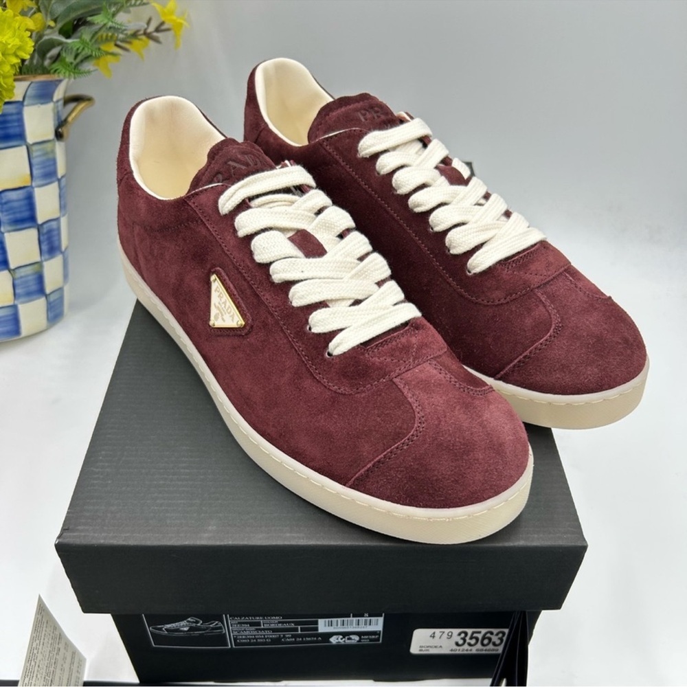 Men’s Prada triangle logo suede sneakers size 9 US made in Italy